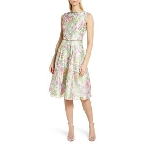 Kay Unger Jackie First Blush cocktail Dress Womens 16 Tropical V-Back A-Line